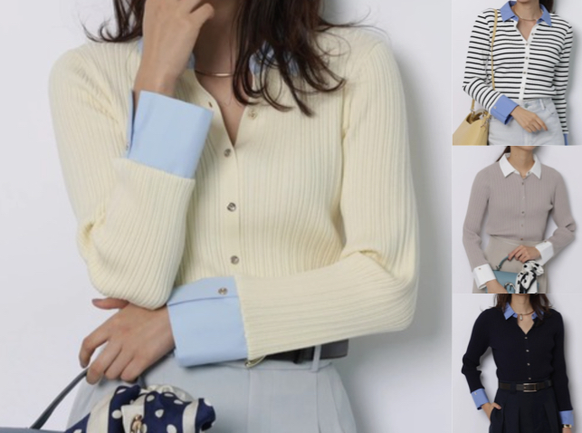 JUSGLITTY（ジャスグリッティー）ライトイエローの配色シャツニット