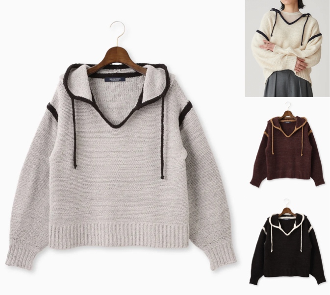 BRAHMINグレーのフード付きニット