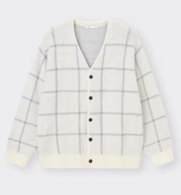 GU（ジーユー）ライトグレーのチェック柄カーディガン