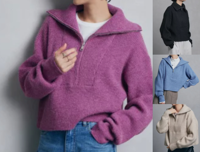 RASW(ラス)パープルのハーフジップニット