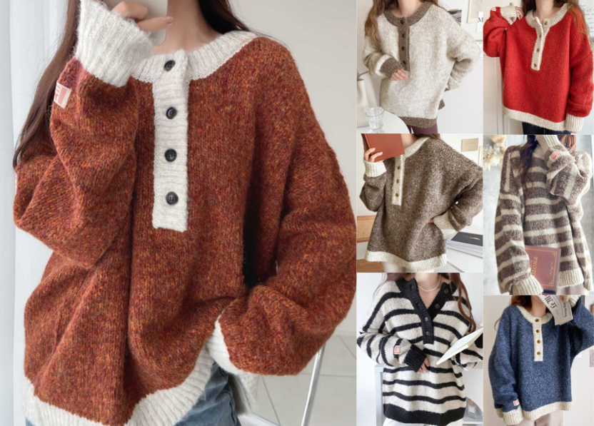 JaVa(ジャバ)ブラウンのバイカラーニット