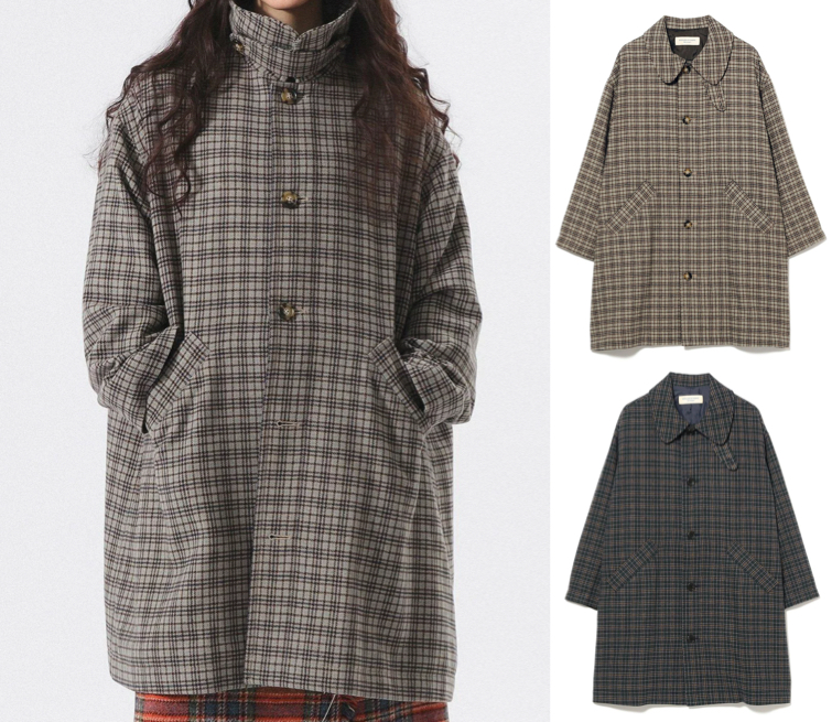 BEAMS BOY（ビームスボーイ）グレージュのチェック柄コート