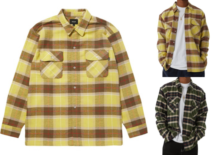 HUF（ハフ）イエローxブラウンのチェック柄シャツ