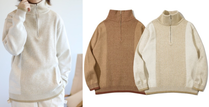 S'more（スモア）ベージュxホワイトのストライプ柄ニット