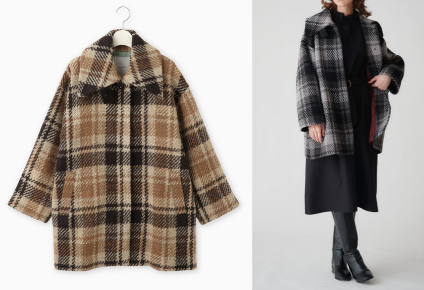 BEATRICEブラウン×ベージュのチェック柄コート