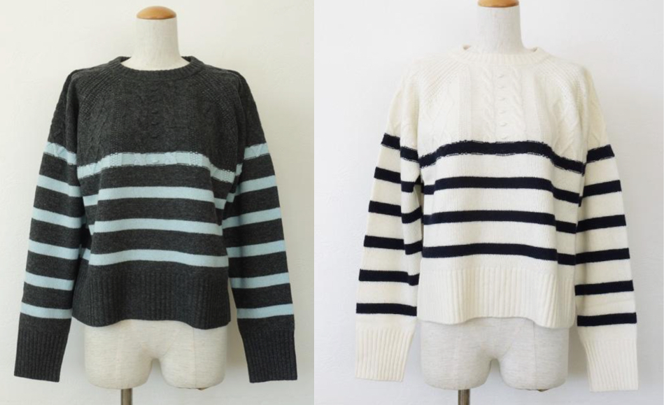 BRAHMINグレーのブルーボーダーニット