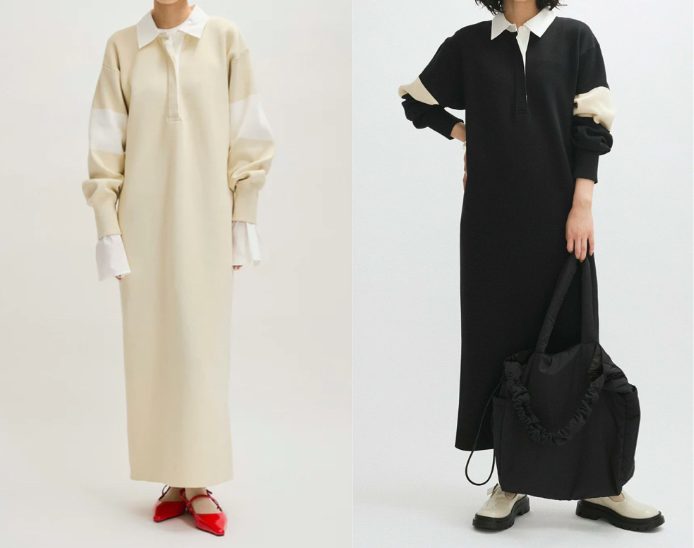 ADAM ET ROPÉ FEMME（ポロシャツニットワンピース）ベージュのポロシャツニットワンピース