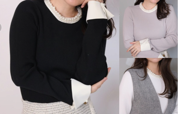 Apuweiser-riche（アプワイザー・リッシェ）ブラックのパールネックニット