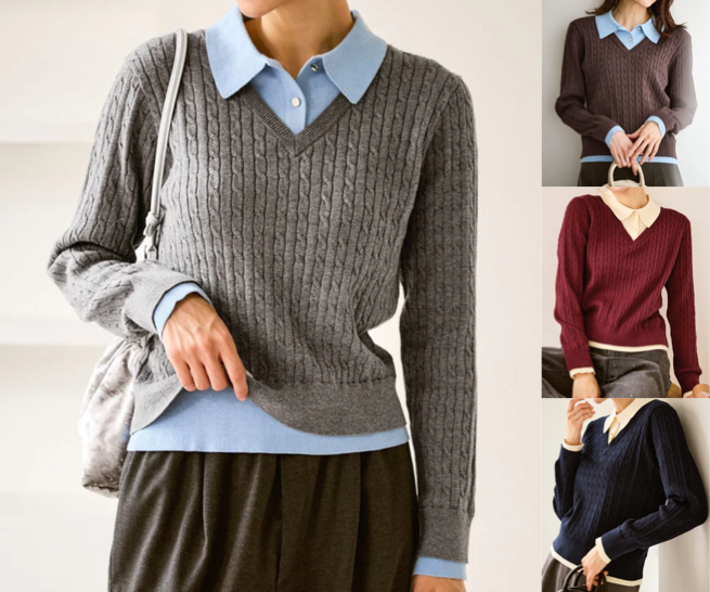 ROPÉ PICNIC（ロペピクニック）グレーのフェイクレイヤードニット