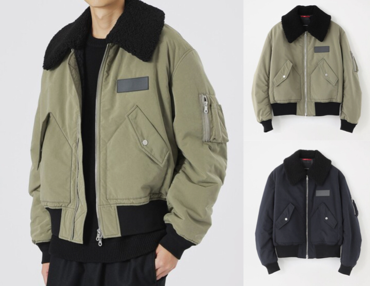 LOVELESS（ラブレス）カーキxブラックのボアカラーフライトブルゾン