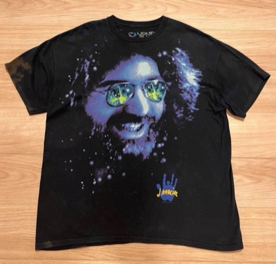 グレイトフル・デッド ジェリー ガルシア リキッドブルーブラックのフェイス柄Tシャツ