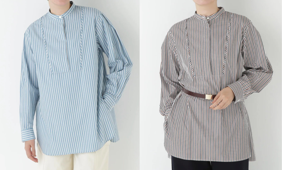 human woman（ヒューマンウーマン）サックスブルーのストライプ柄ブラウス