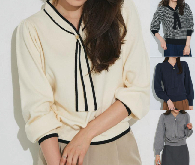 Pierrot（ピエロ）ホワイトのバイカラーニット