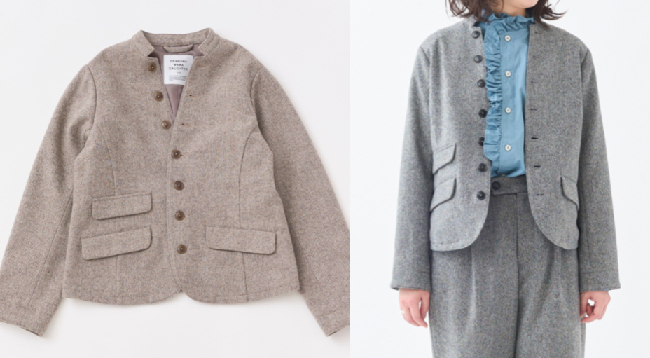 KATO`（カトー）ベージュのツイードテーラードジャケット