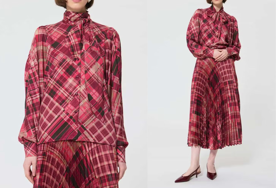 TARA JARMON（タラ ジャーモン）ピンクのチェックボウタイブラウス