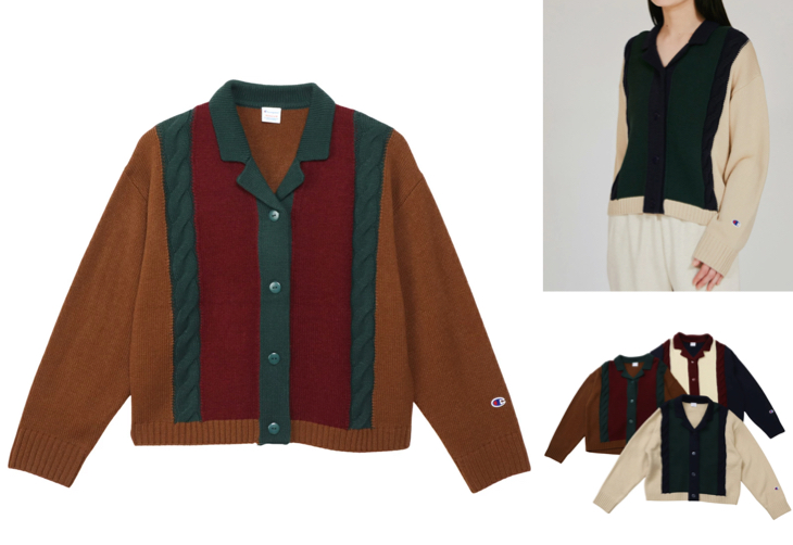 Champion（チャンピオン）ブラウンの配色カーディガン