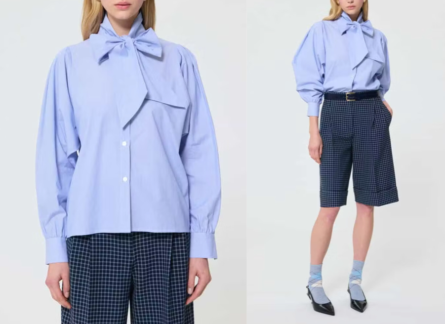 TARA JARMON（タラ ジャーモン）ブルーのボウタイブラウス