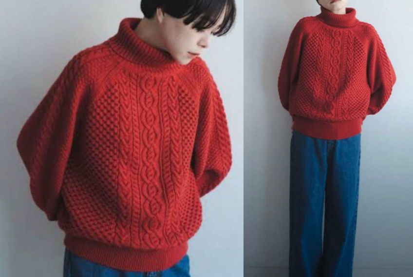 foufou チャンキータートルネックセーター赤いタートルネックニット