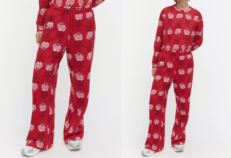 marimekko（マリメッコ）レッドのプリント柄パンツ
