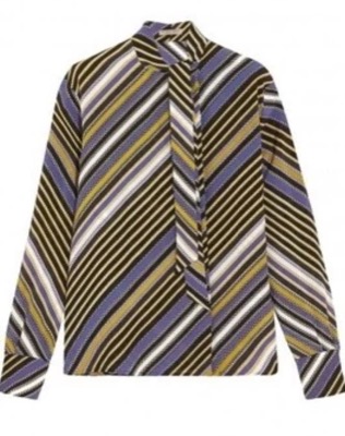 Tatler（タトラー）パープルxベージュのストライプ柄ブラウス