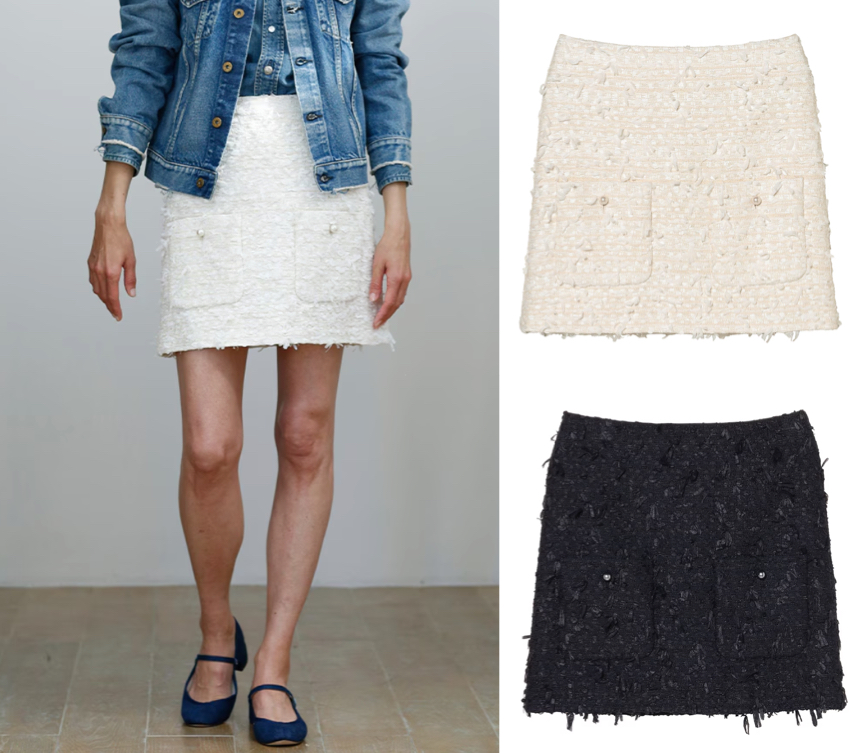 MADISONBLUE（マディソンブルー）ホワイトのツイードミニスカート
