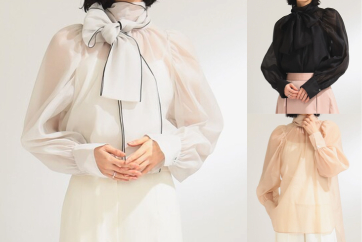 Demi-Luxe BEAMS（オーガンジーリボンブラウス）ホワイトのリボンブラウス