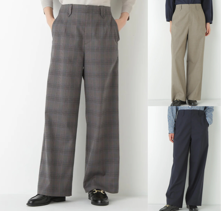 human woman（ヒューマンウーマン）グレーのチェック柄セミワイドパンツ