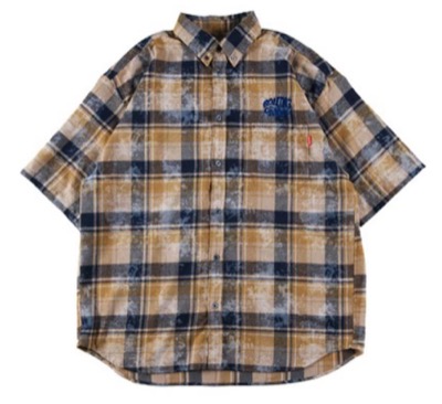 ROLLING CRADLE(ローリングクレイドル)ベージュxネイビーのチェック柄半袖シャツ