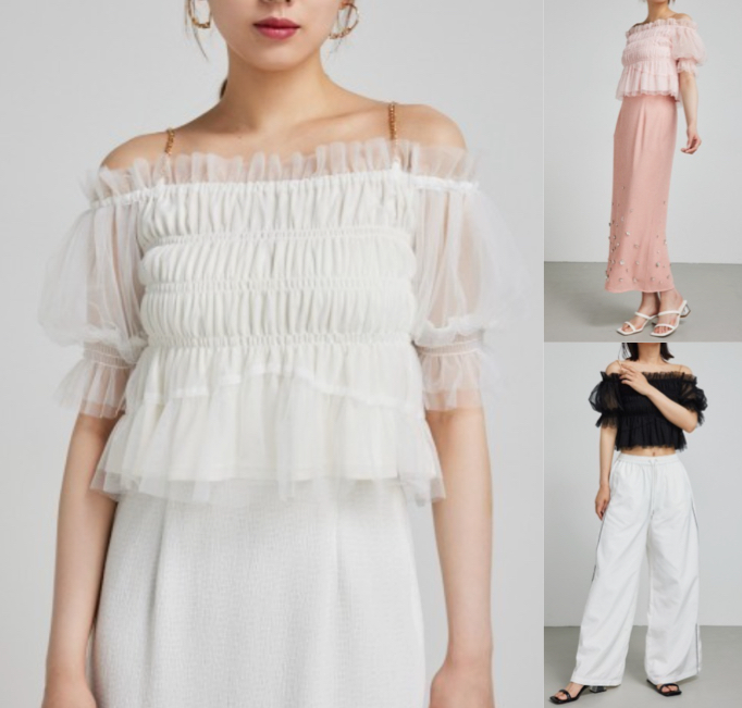 riendaホワイトのシャーリングブラウス