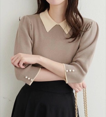 natural coutureサーモンピンクのニット