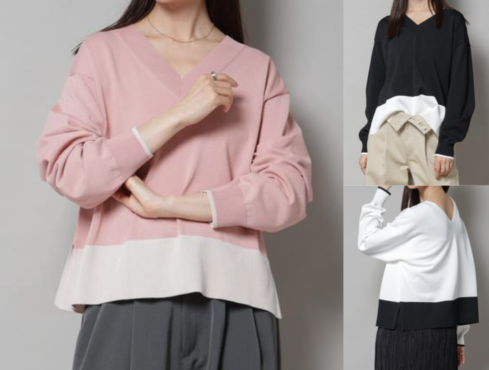 NANO universe（ナノユニバース）ピンクのVネックニット