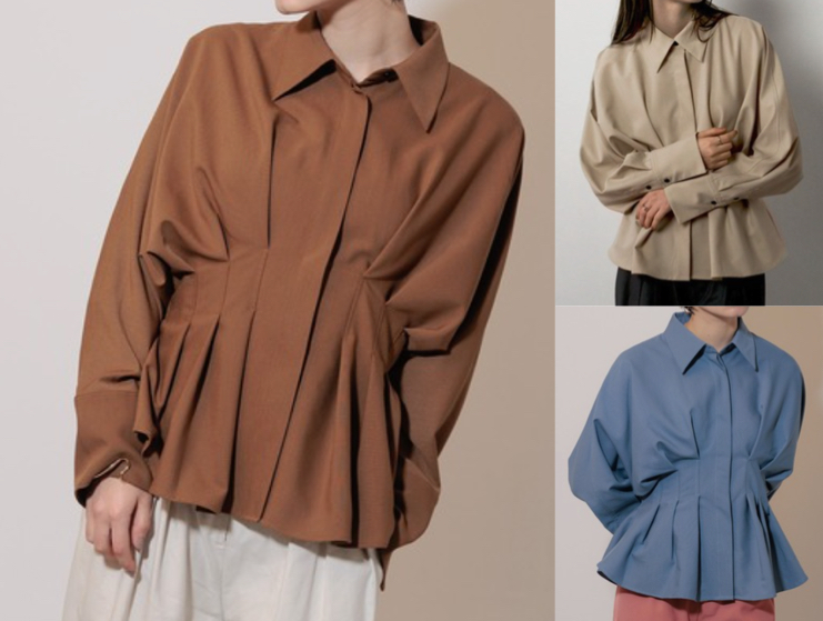 Limue（リミュ）ブラウンのドルマンタックシャツ