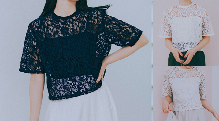 LOUNIE（ルーニィ）ネイビーのレースブラウス