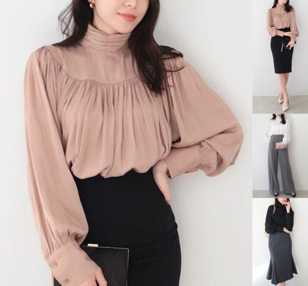 AMBIENT（アンビエント）ベージュのシャーリングブラウス