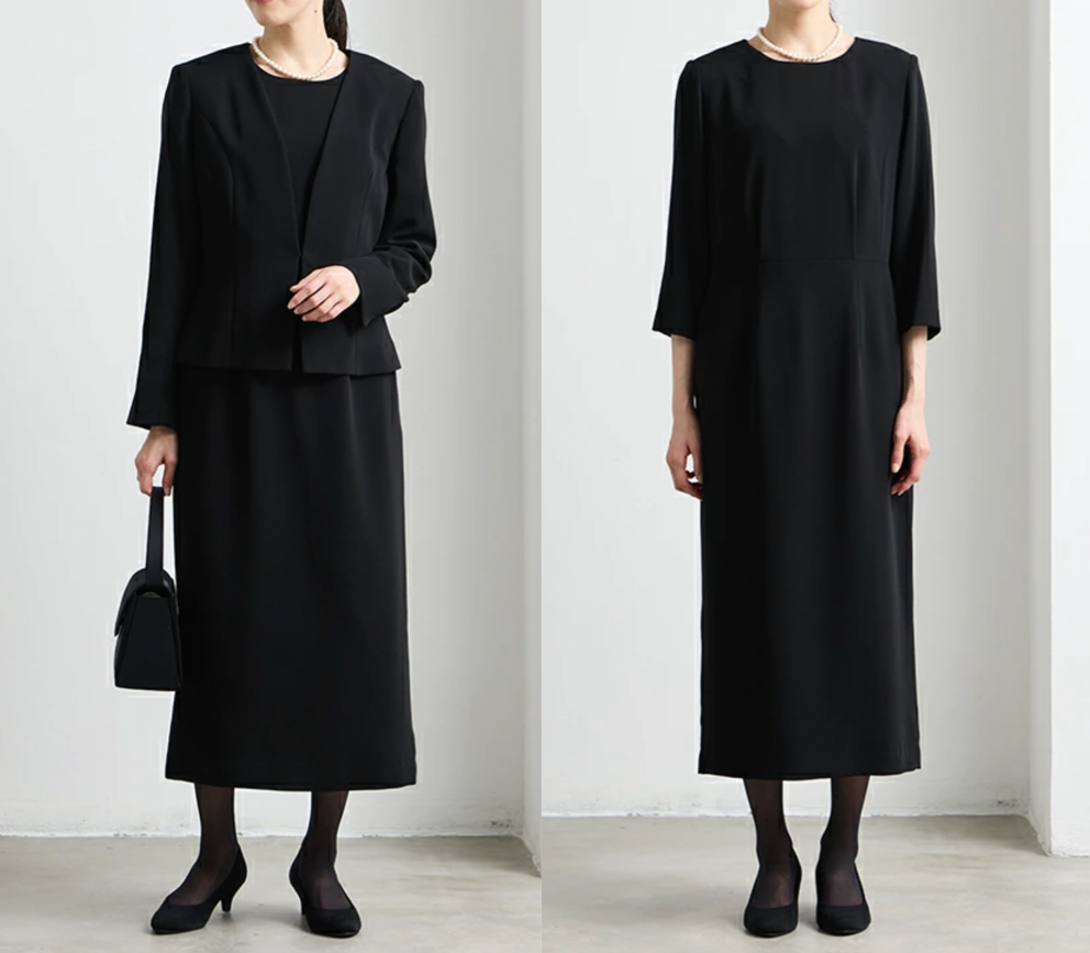 /aimerブラックフォーマルアンサンブル（Vネックジャケット・タイトシルエットワンピース）