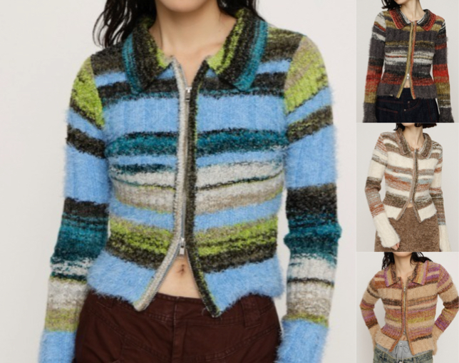 SLY(スライ)ブルー系のボーダージップニット