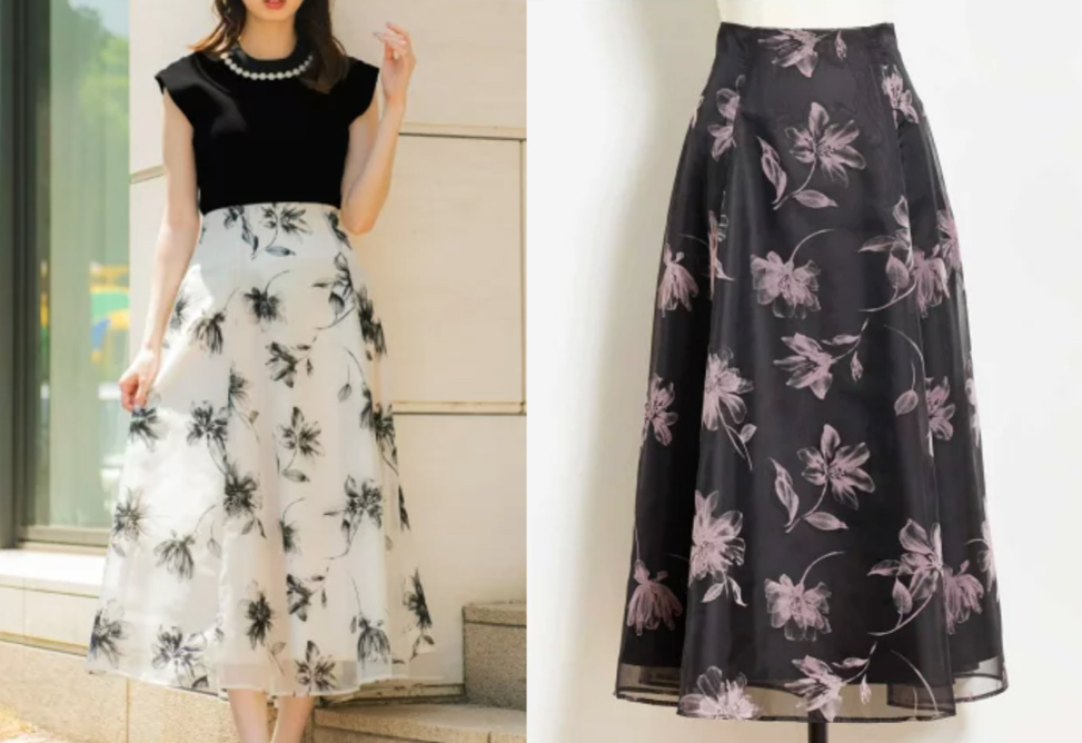 Noela(ノエラ)ホワイトのフラワー柄フレアスカート