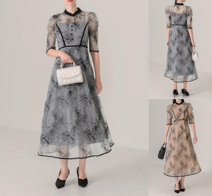 LEJA(レジャー)ブラックのフラワー柄レースワンピース