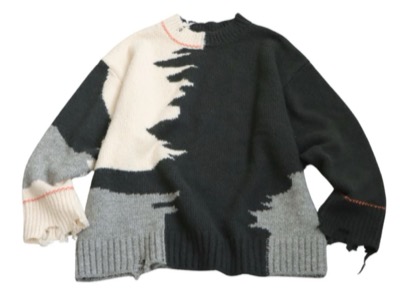 antiqua（アンティカ）ホワイトxグレーのダメージデザインニット