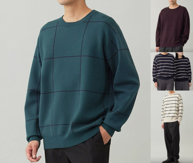 UNFILOグレーの格子柄ニット