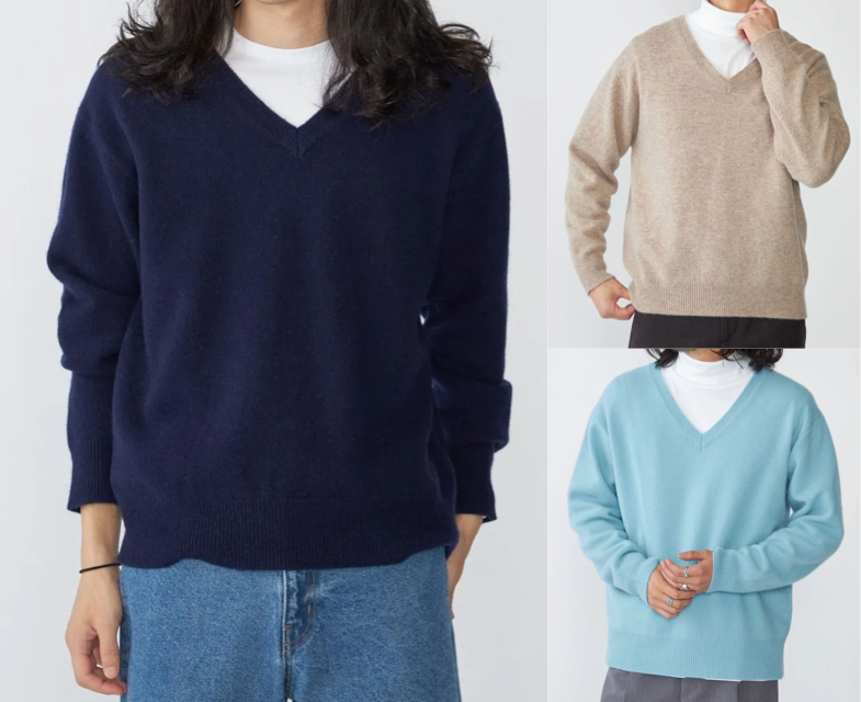 SHIPS:（シップス）ネイビーのVネックニット