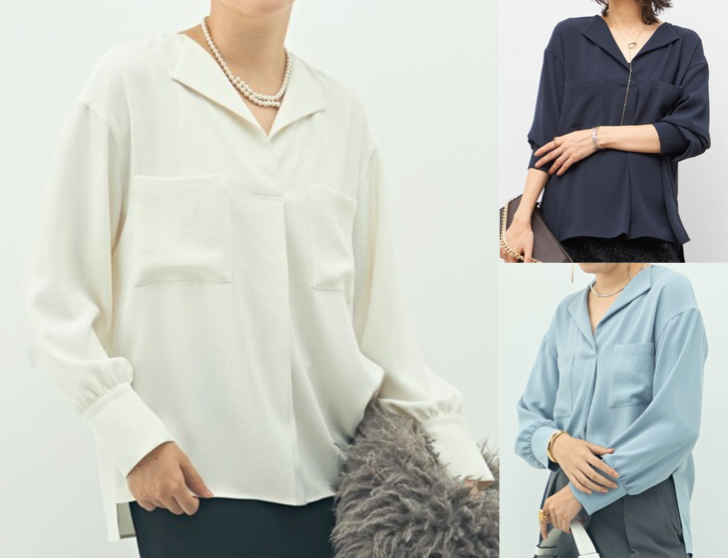 NOLLEY'S（ノーリーズ）ホワイトのオープンカラーブラウス