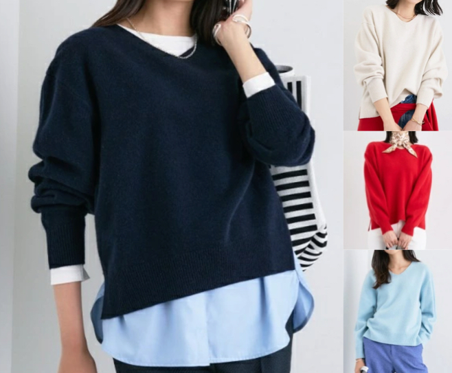 INDIVI（インディヴィ）ネイビーのVネックニット