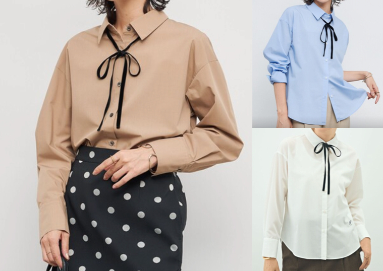 NOLLEY'S（ノーリーズ）ベージュのリボン付きシャツ