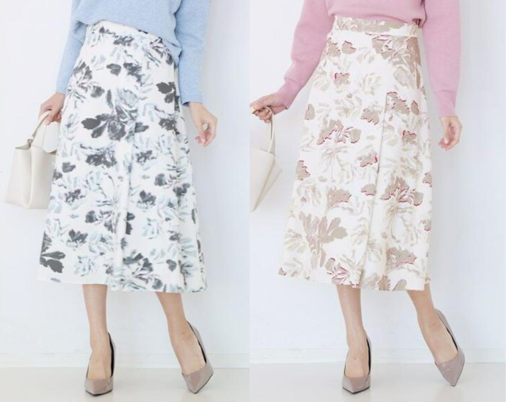 COUP DE CHANCE（クードシャンス）グレーのフラワー柄フレアスカート