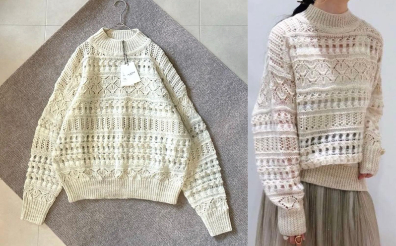 イザベルマランホワイトの透かし編みニット