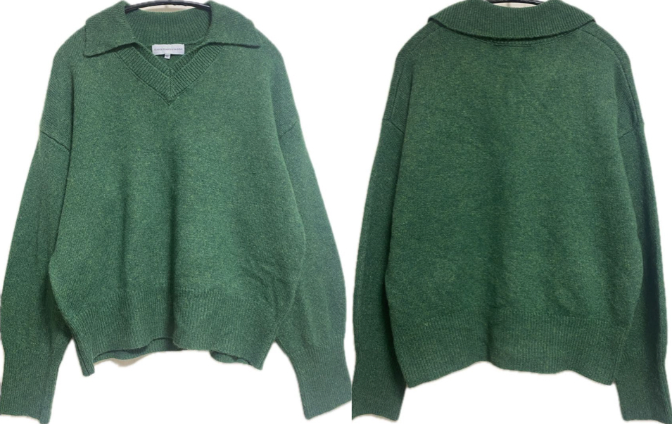 SEASON REASON 緑色 Vネックセーターグリーンのダブル襟デザインニット