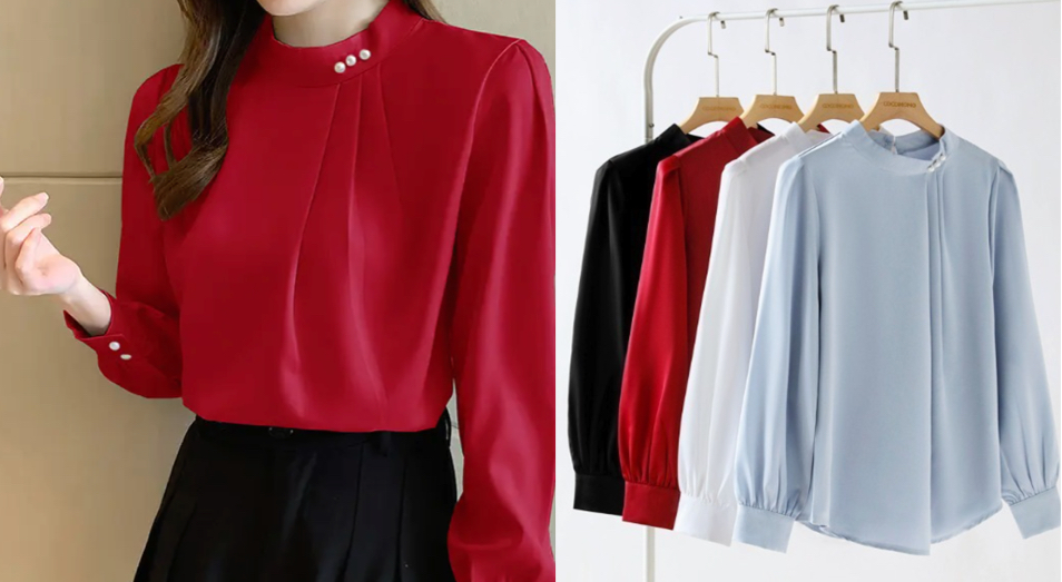 COCOMOMO(ココモモ)赤いパール付きブラウス