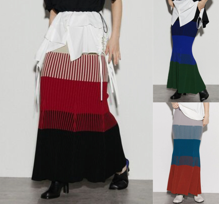 UN3D.(アンスリード)ブラックxレッドのニットスカート