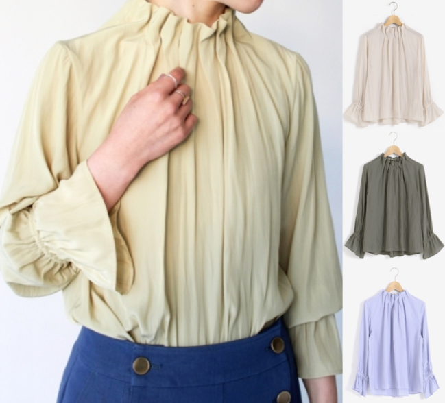 le.coeur blanc（ルクールブラン）イエローのハイネックギャザーブラウス